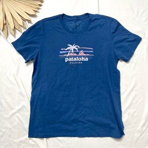 Patagonia Pataloha Hale’Iwa Palm Tree Organic Cotton Blue Short Sleeve Shirt